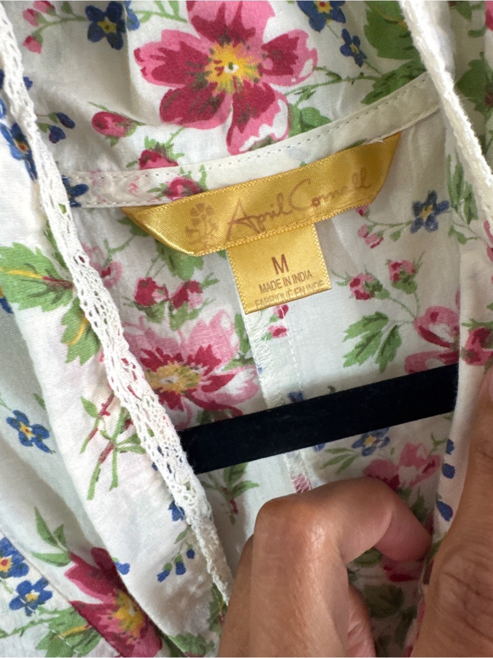 VTG April Cornell Floral Cotton Midi Dress Ivory Medium Cottagecore Prairie Boho - Picture 4 of 14